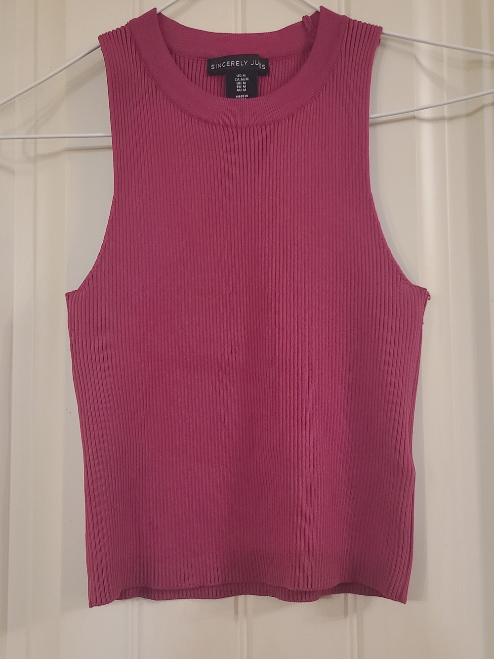 Sincerly Jules Ribbed Tank Top - Raspberry Size M